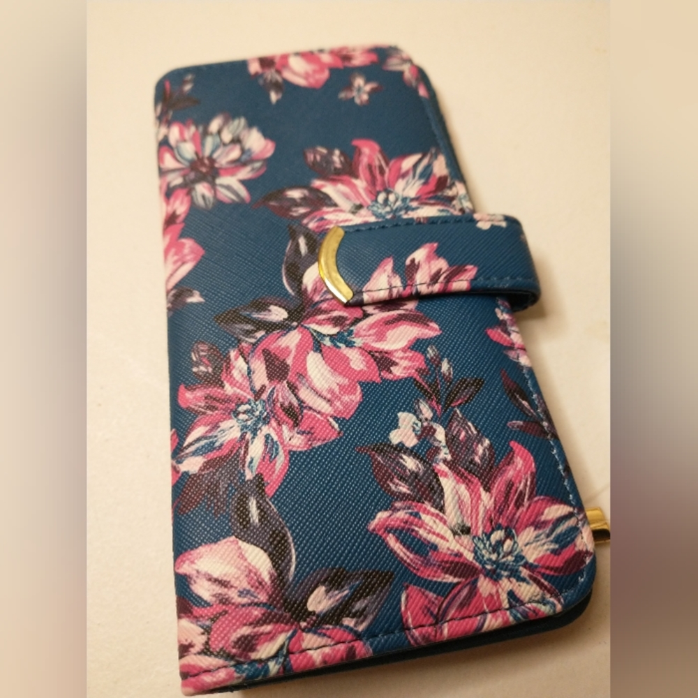 Blue Floral Wallet Card Holder Clutch
